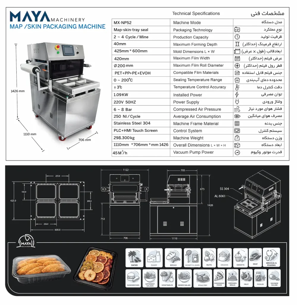مشخصات دستگاه MAP / اسکین پک وکیوم MX-NP52