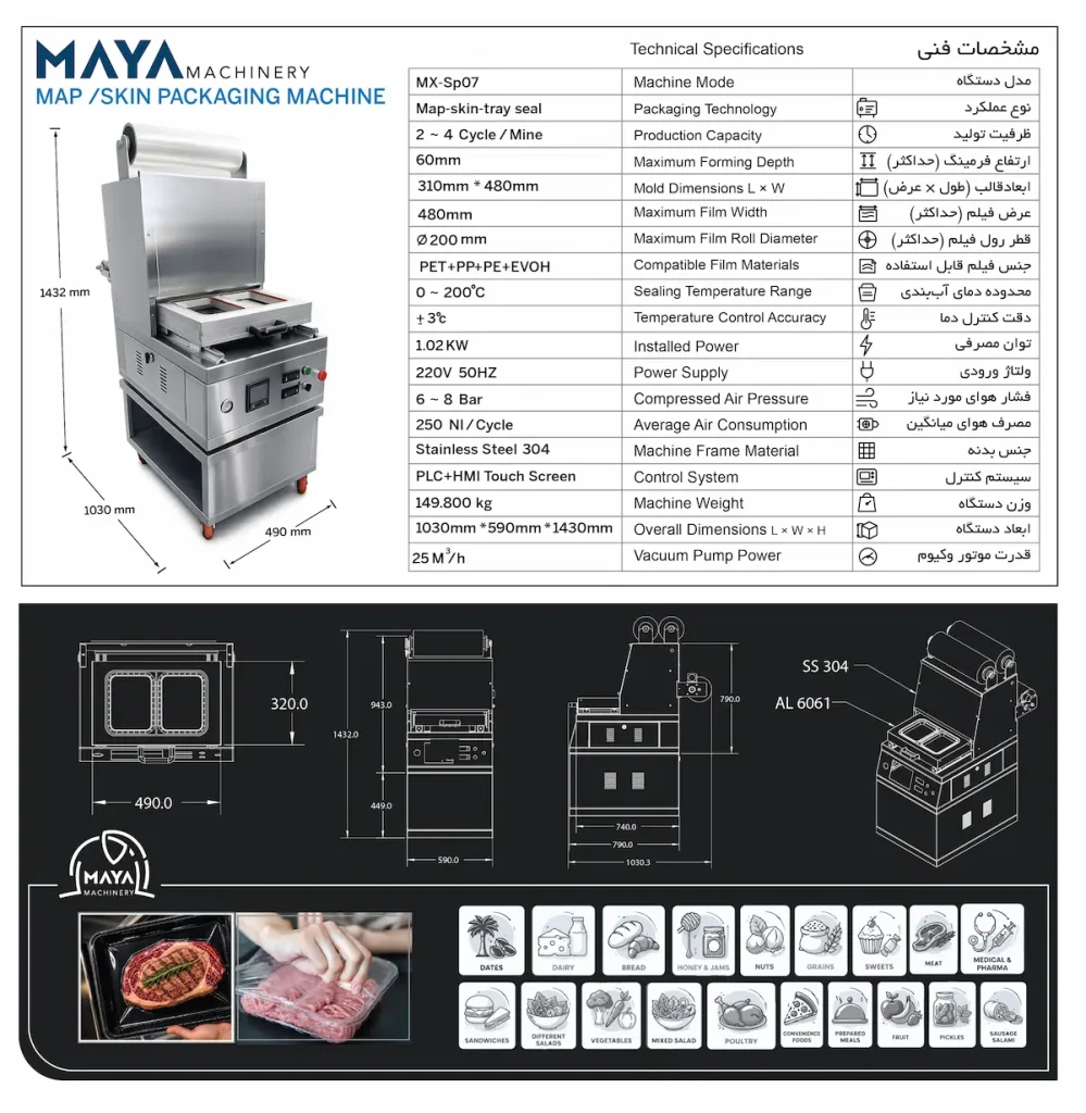 مشخصات دستگاه MAP / اسکین پک وکیوم MX-SP07